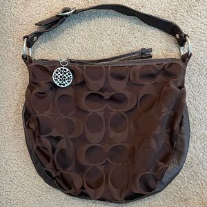 Coach Dark Brown Hobo Bag with Silver Accents